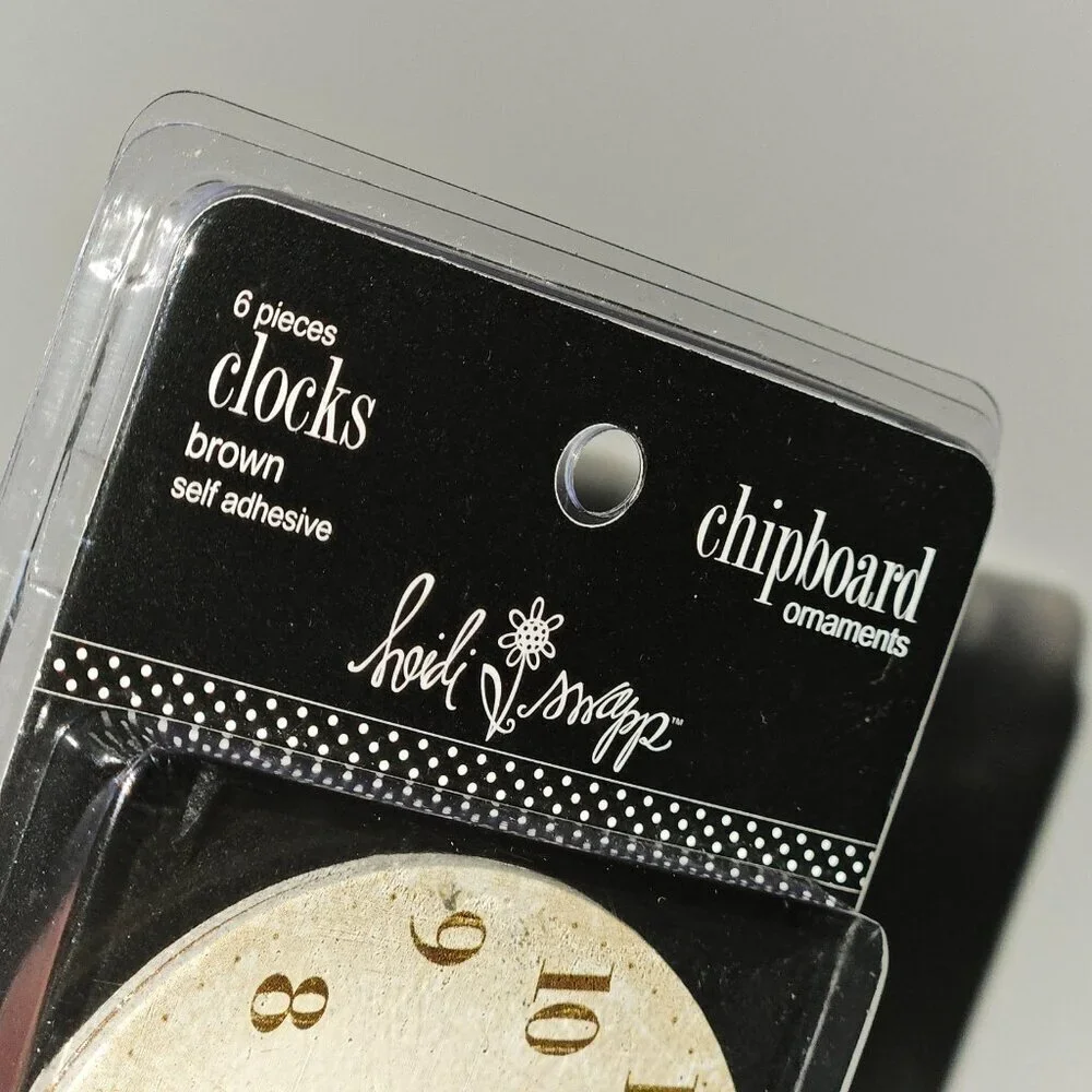 NEW Heidi Swapp 6 Brown Clocks Self Adhesive Chipboard Ornaments Scrapbooking